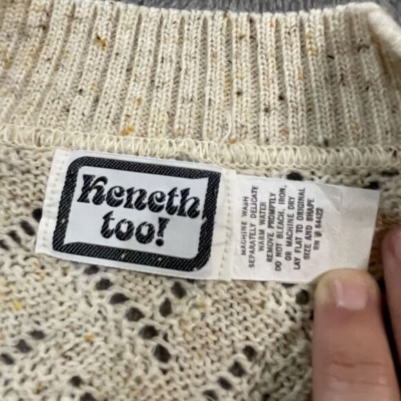 KENNETH TOO Sweater Women's Medium Cream Short Sleeve Cardigan Collared Wool NEW - Picture 3 of 9